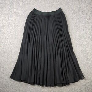 Hollister Pleated Midi Skirt Womens S Black Chiffon Elastic Waist Flowy A-Line
